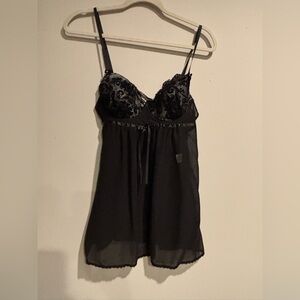 Linea Donatella Black Sheer Lace Babydoll Nightie Size M